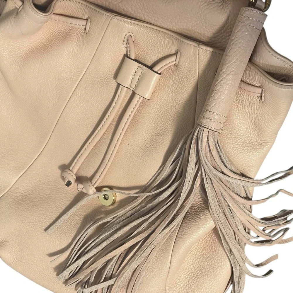 G.I.L.I Pink Blush Leather Tassel Flap Convertible Backpack Hobo Handbag
